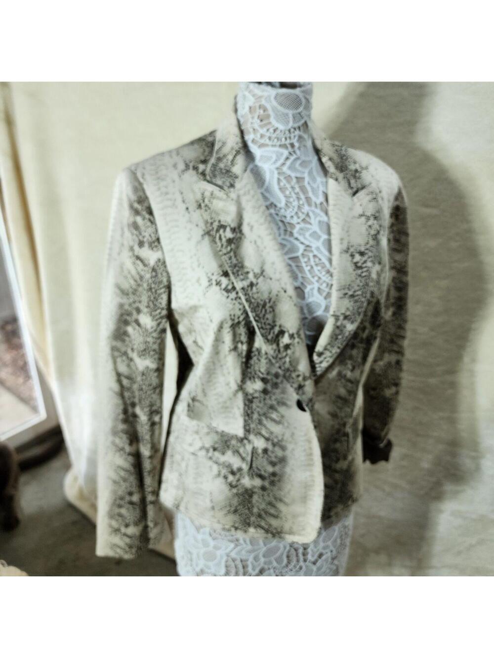 EUC FOCUS 2000 tan cream Snakeskin Blazer jacket 16